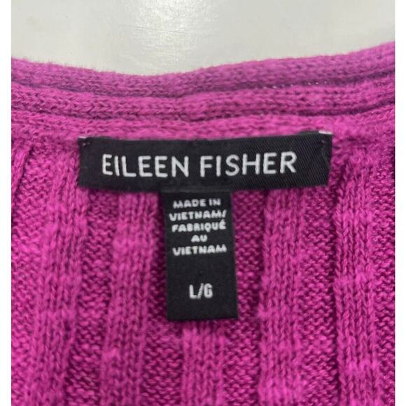 EILEEN FISHER Sweater Sz Large Silk Blend Ribbed Fushia Pink Pullover Lagenlook - Picture 5 of 10